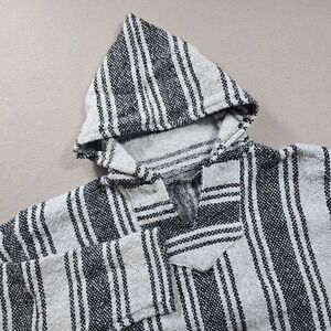 Unbranded Unisex Large Black White Striped Baja Hoodie Pullover Poncho Drug Rug